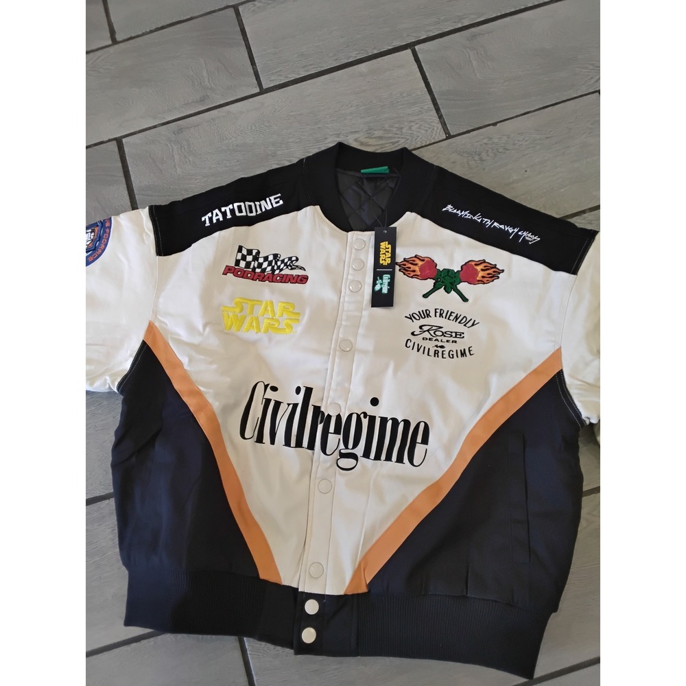 Civil Regime Star Wars Tatooine Podracing Bomber Jacket Mens Large White Black - Picture 2 of 8